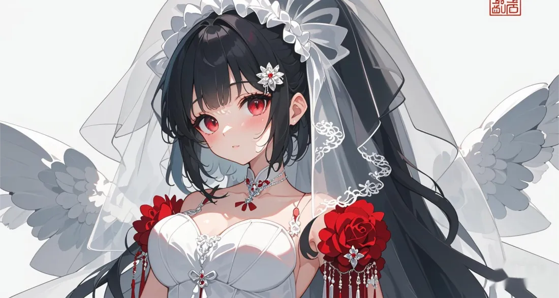 2k黑长直新娘动漫美女壁纸｜唯美婚纱背景图片「哲风壁纸」