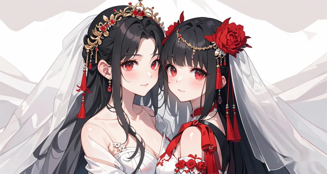 2k古风美女双人婚纱壁纸｜二次元唯美背景图片「哲风壁纸」