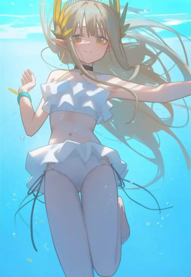 动漫少女海滩泳装壁纸｜可爱精灵女孩背景图片「哲风壁纸」