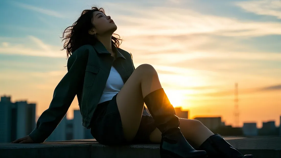 2k日落人物壁纸｜人物背景图片 - 夕阳下的女孩「哲风壁纸」