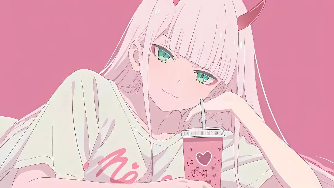 4k02喝奶茶壁纸｜动漫少女手持饮品背景图片「哲风壁纸」