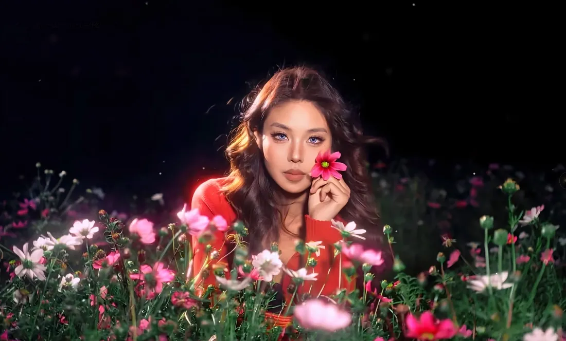 8k美女氛围感壁纸｜花海背景图片 - 手持鲜花美女「哲风壁纸」