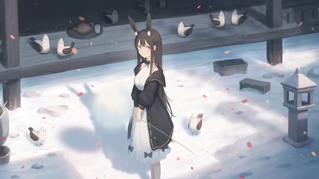 4k兔耳娘壁纸｜动漫背景图片 - 雪景少女「哲风壁纸」