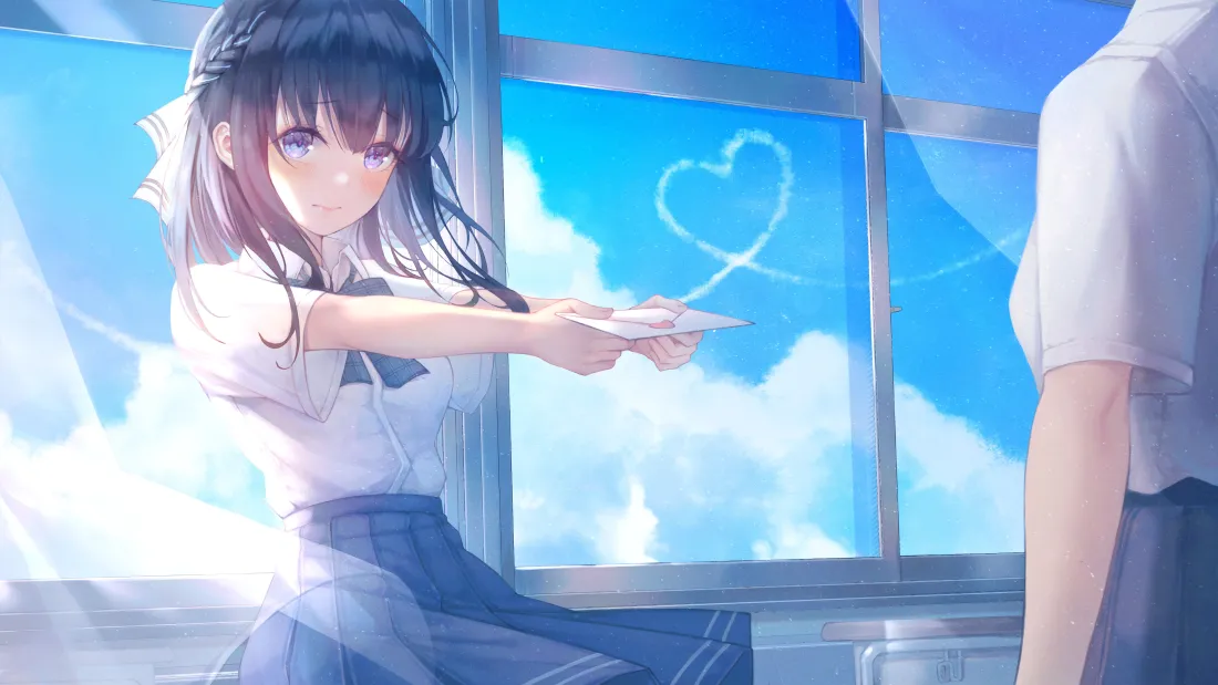 5k少女动漫壁纸｜窗边少女比心背景图片 - 唯美风「哲风壁纸」