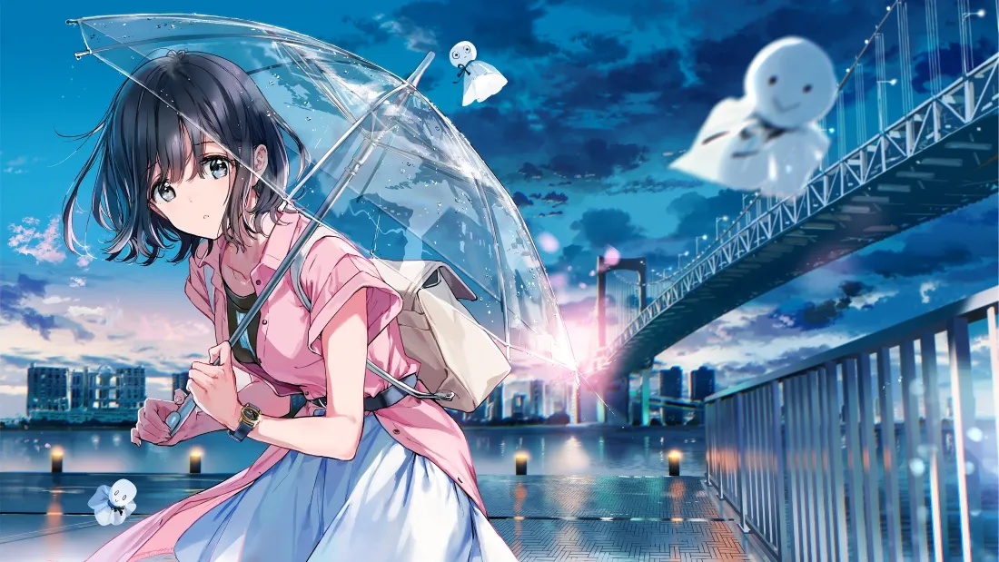 4k少女动漫壁纸｜雨中撑伞背景图片 - 唯美意境「哲风壁纸」