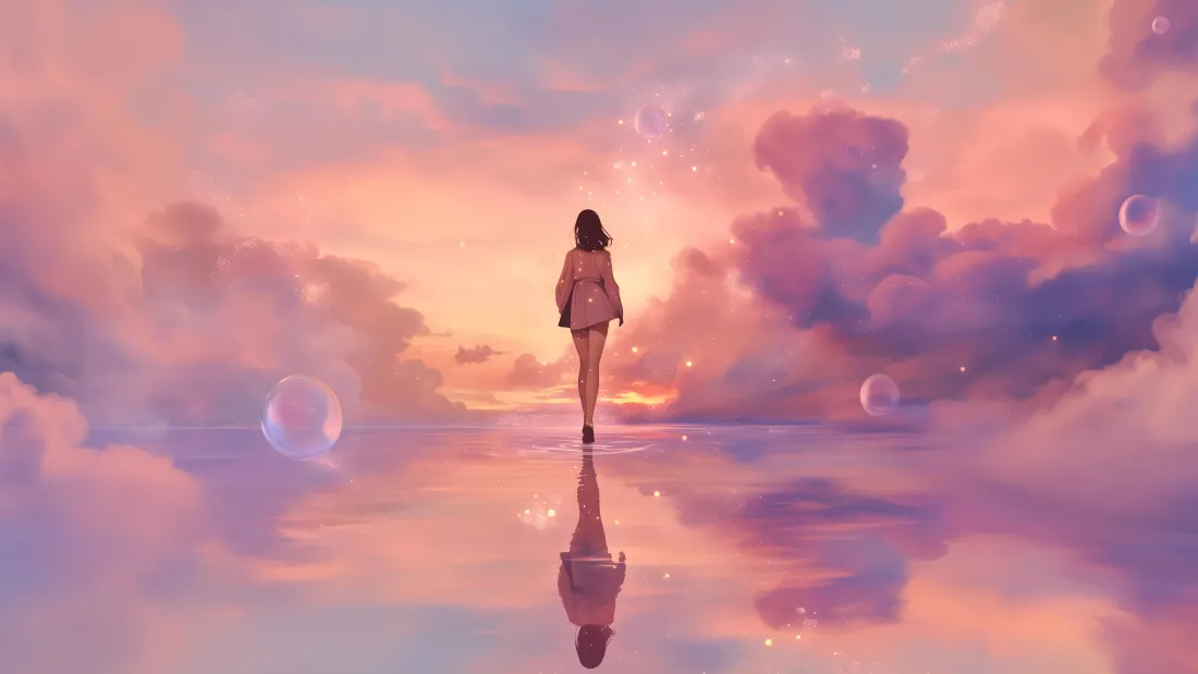 6k动漫女孩壁纸｜倒影背景图片 - 梦幻场景「哲风壁纸」