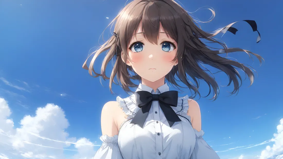 4k美女动漫壁纸｜少女蓝天白云背景图片 - 唯美风「哲风壁纸」