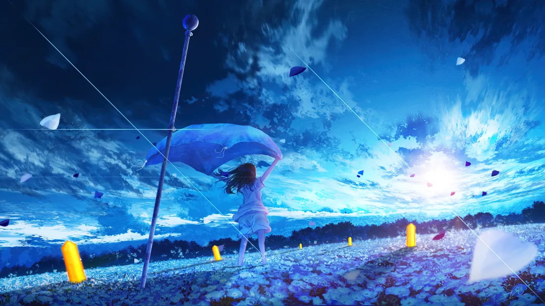 4k少女动漫壁纸｜梦幻天空背景图片 - 唯美场景「哲风壁纸」