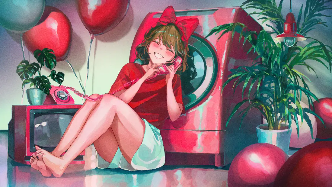 4k甜系动漫少女壁纸｜气球背景图片 - 二次元「哲风壁纸」
