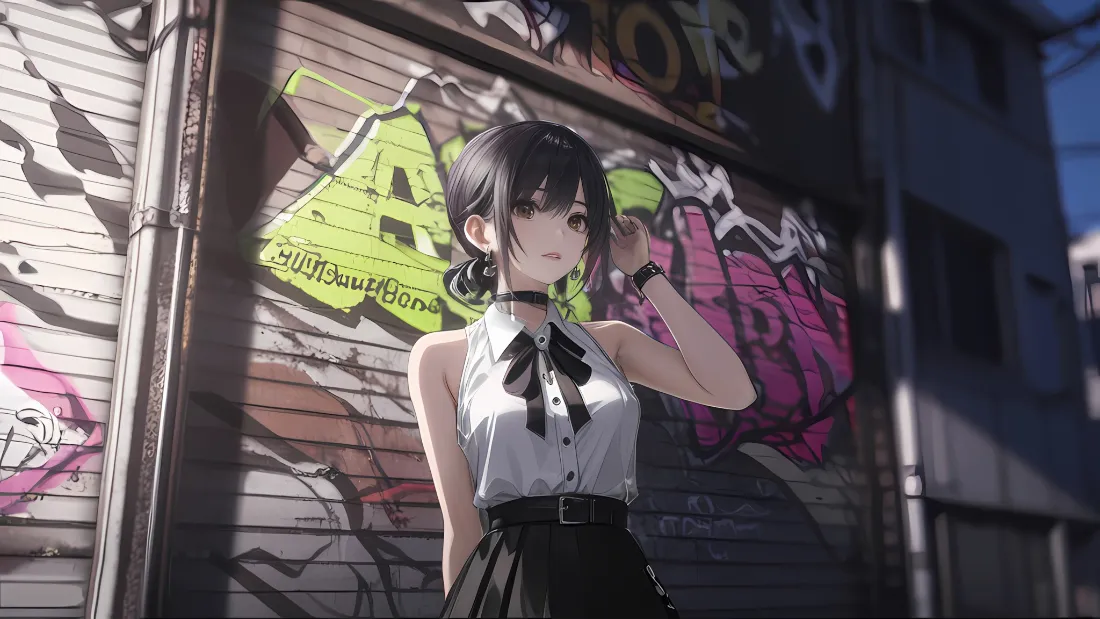 2k动漫女孩壁纸｜街头涂鸦背景图片 - 创意风「哲风壁纸」
