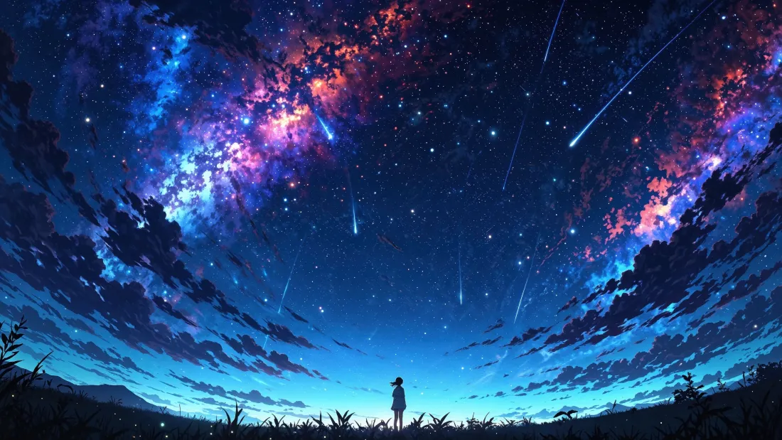 4k璀璨星空壁纸｜二次元背景图片 - 人物剪影「哲风壁纸」