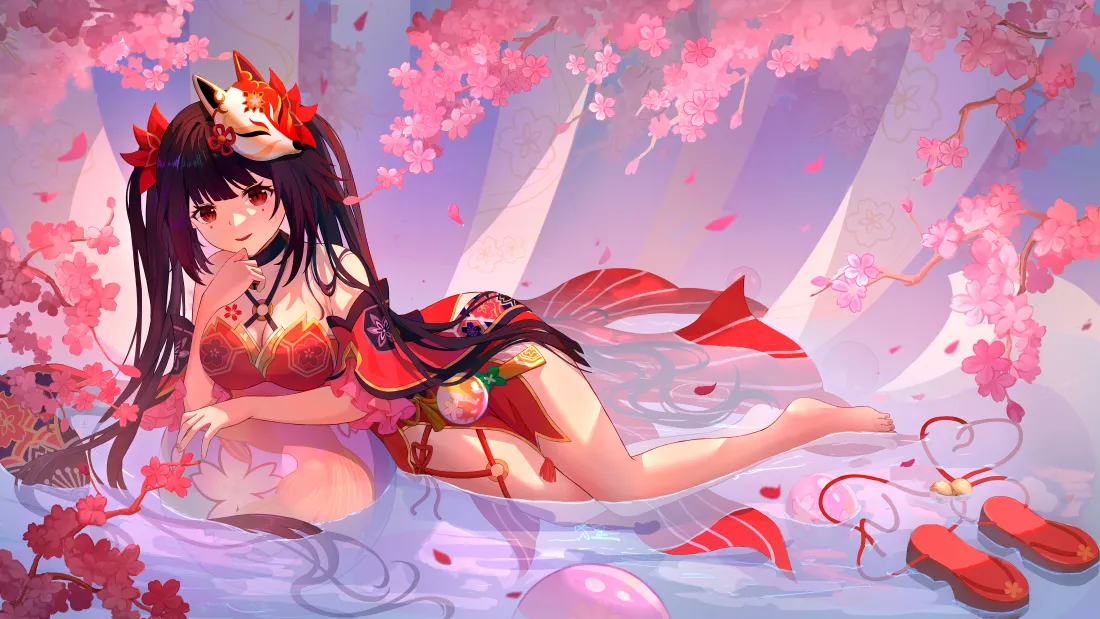 4k萌妹樱花壁纸｜红衣少女背景图片 - 可爱风「哲风壁纸」