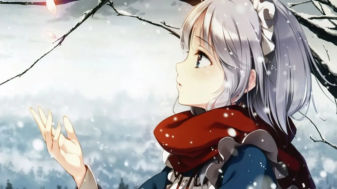 2k东方二次元壁纸｜冬季雪景背景图片 - 银发少女「哲风壁纸」