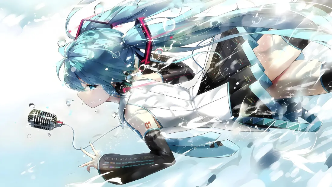 2k初音未来壁纸｜冰水背景图片 - 蓝发歌姬「哲风壁纸」