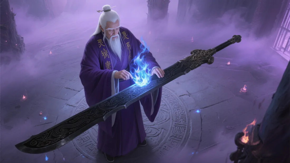 2k白发老者壁纸｜玄幻符文背景图片 - 蓝光长剑「哲风壁纸」