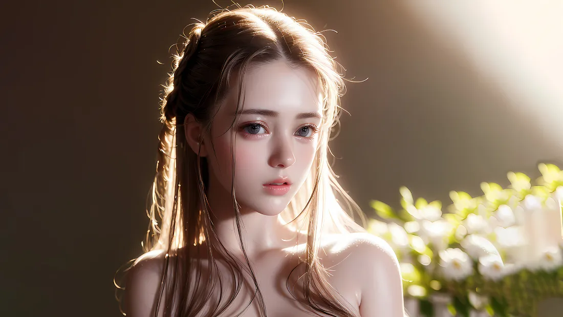 2k美女壁纸｜阳光白花背景图片 - 高清人像「哲风壁纸」