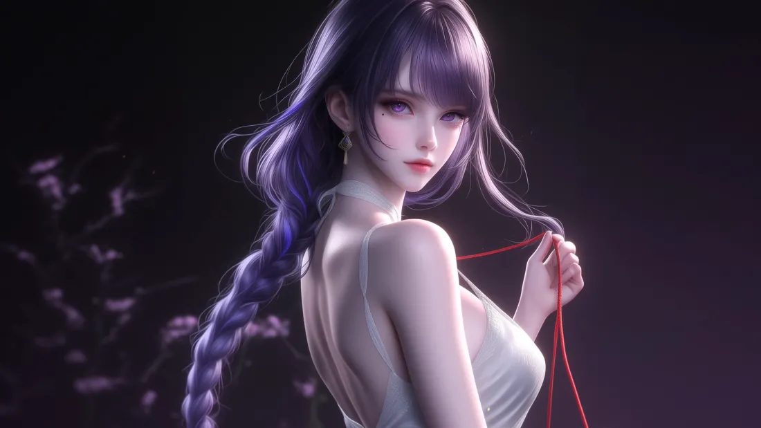 4k紫发少女壁纸｜命运红线背景图片 - 梦幻氛围「哲风壁纸」
