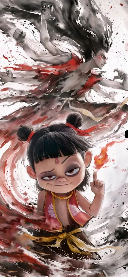 哪吒魔童手机壁纸｜水墨风背景图片 - 个性手机「哲风壁纸」