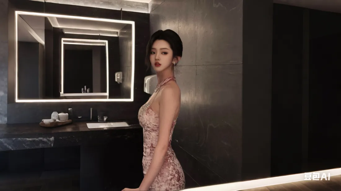 2k粉色礼服美女｜现代浴室背景图片 - 时尚「哲风壁纸」