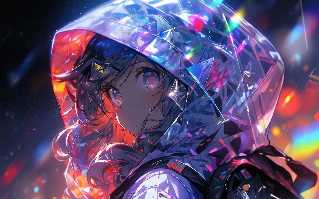 2k透明雨衣少女壁纸｜霓虹雨夜背景图片 - 二次元「哲风壁纸」