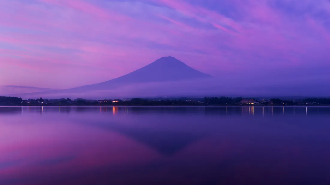 5k富士山壁纸｜湖泊背景图片 - 紫色霞光「哲风壁纸」