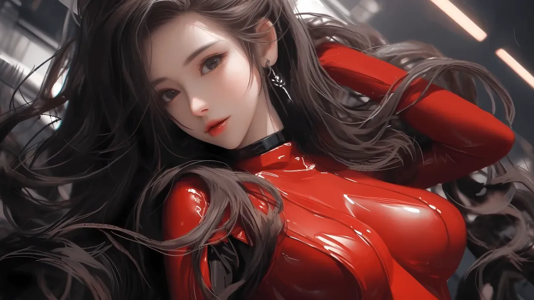 2k酷飒美女壁纸｜红色紧身皮衣背景图片 - 个性「哲风壁纸」