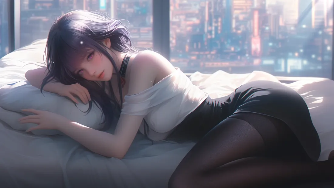 2k纯欲少女壁纸｜城市夜景背景图片 - 性感躺姿「哲风壁纸」