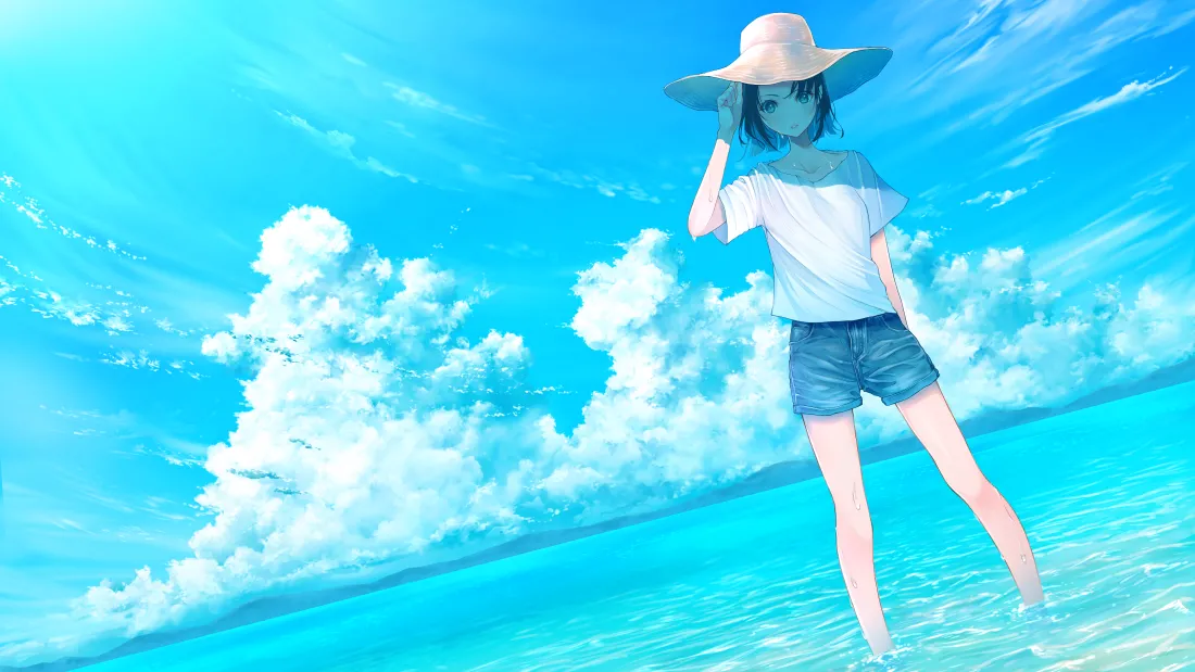 4k夏日海滨少女壁纸｜清新海洋背景图片 - 漫步「哲风壁纸」