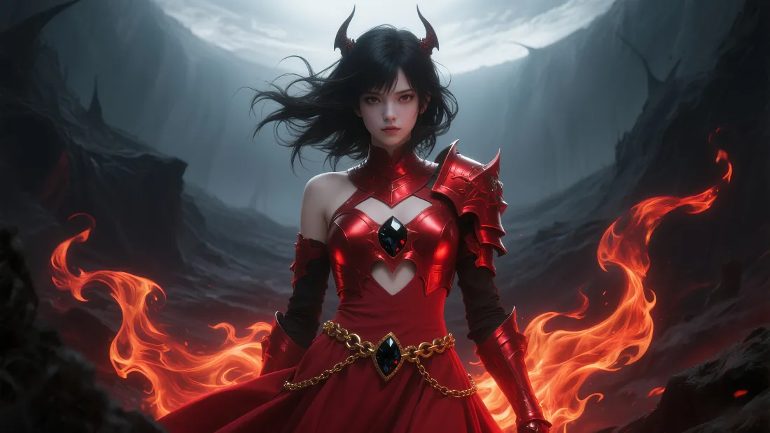 4k暗黑小恶魔火焰盔甲壁纸｜个性背景图片 - 恶魔战姬「哲风壁纸」