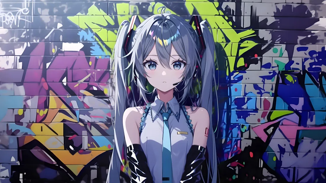 8k涂鸦风壁纸｜初音未来背景图片 - 动漫少女「哲风壁纸」