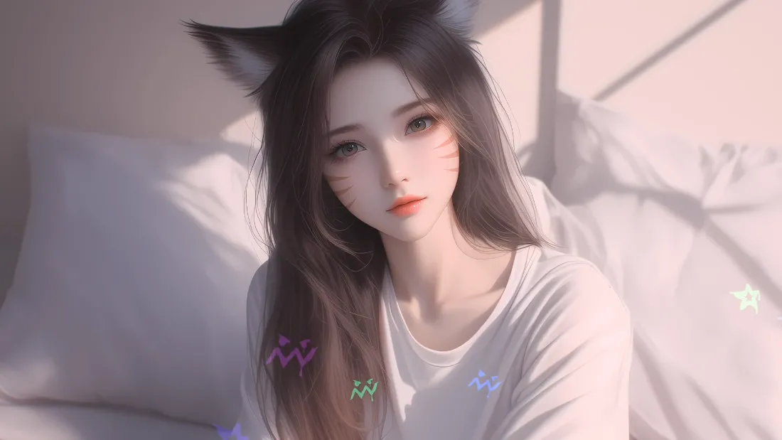 2k兽耳少女壁纸｜居家便装背景图片 - 阳光卧室「哲风壁纸」