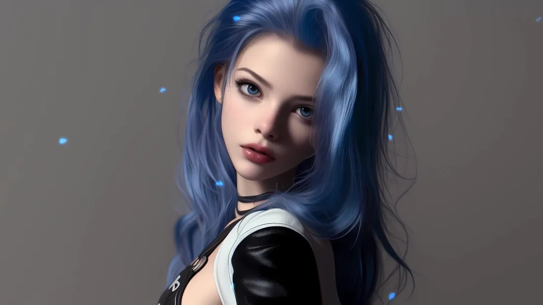 2k(蓝发少女壁纸｜梦幻背景图片 - 冷艳美少女)「哲风壁纸」