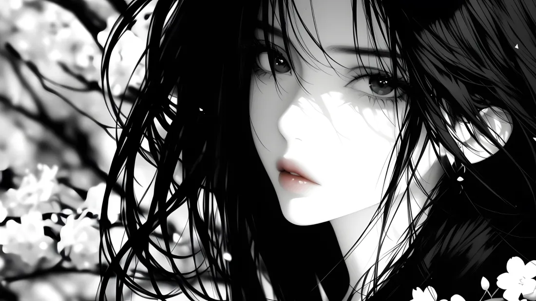 4k水墨国风美女壁纸｜黑白意境背景图片 - 插画「哲风壁纸」