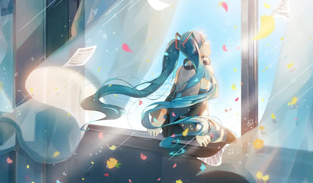 3k初音未来窗边壁纸｜梦幻窗户背景图片 - 二次元「哲风壁纸」