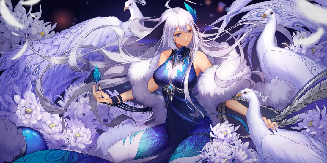 6k孔雀少女壁纸｜花卉背景图片 - 梦幻插画「哲风壁纸」