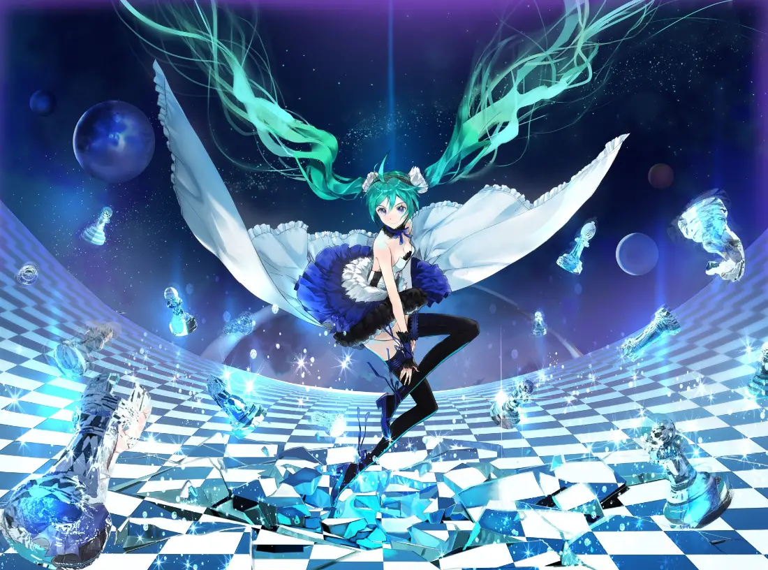2k初音未来壁纸｜棋盘背景图片 - 梦幻场景「哲风壁纸」
