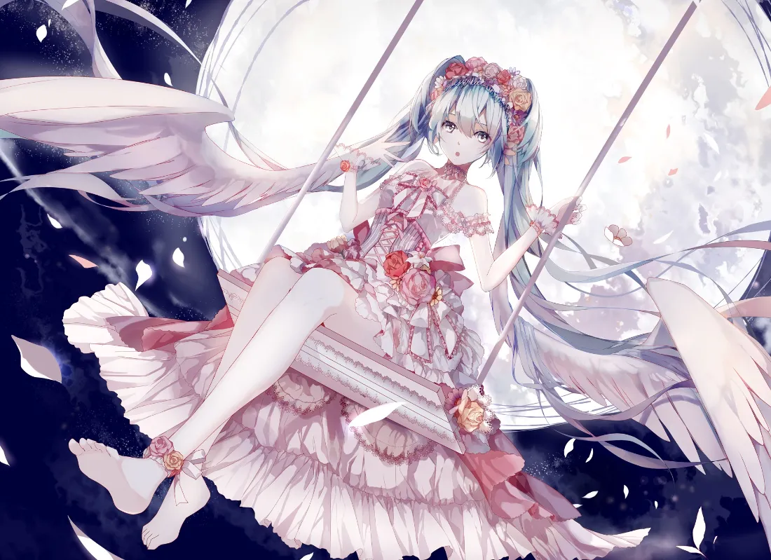 2k初音未来壁纸｜翅膀背景图片 - 梦幻月夜「哲风壁纸」