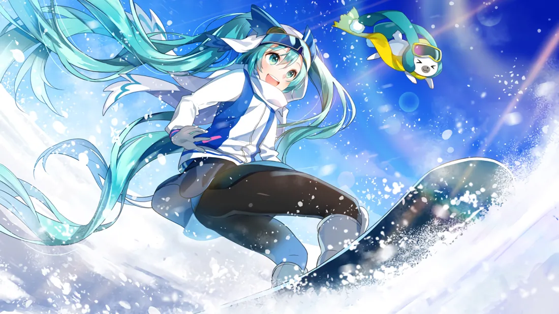 3k初音未来壁纸｜滑雪场景背景图片 - 动感瞬间「哲风壁纸」