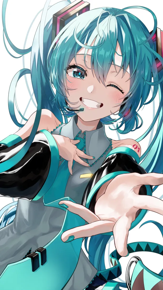 初音未来伸手手机壁纸｜动感背景图片 - 虚拟歌姬「哲风壁纸」