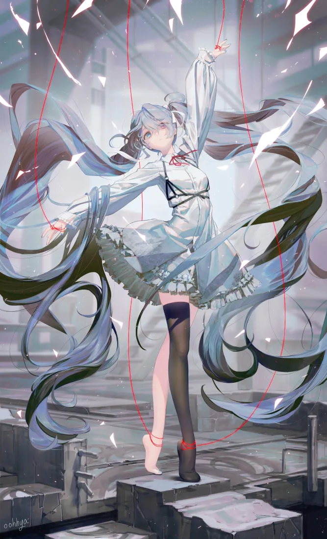 初音未来红线主题手机壁纸｜梦幻背景图片 - 虚拟歌姬「哲风壁纸」