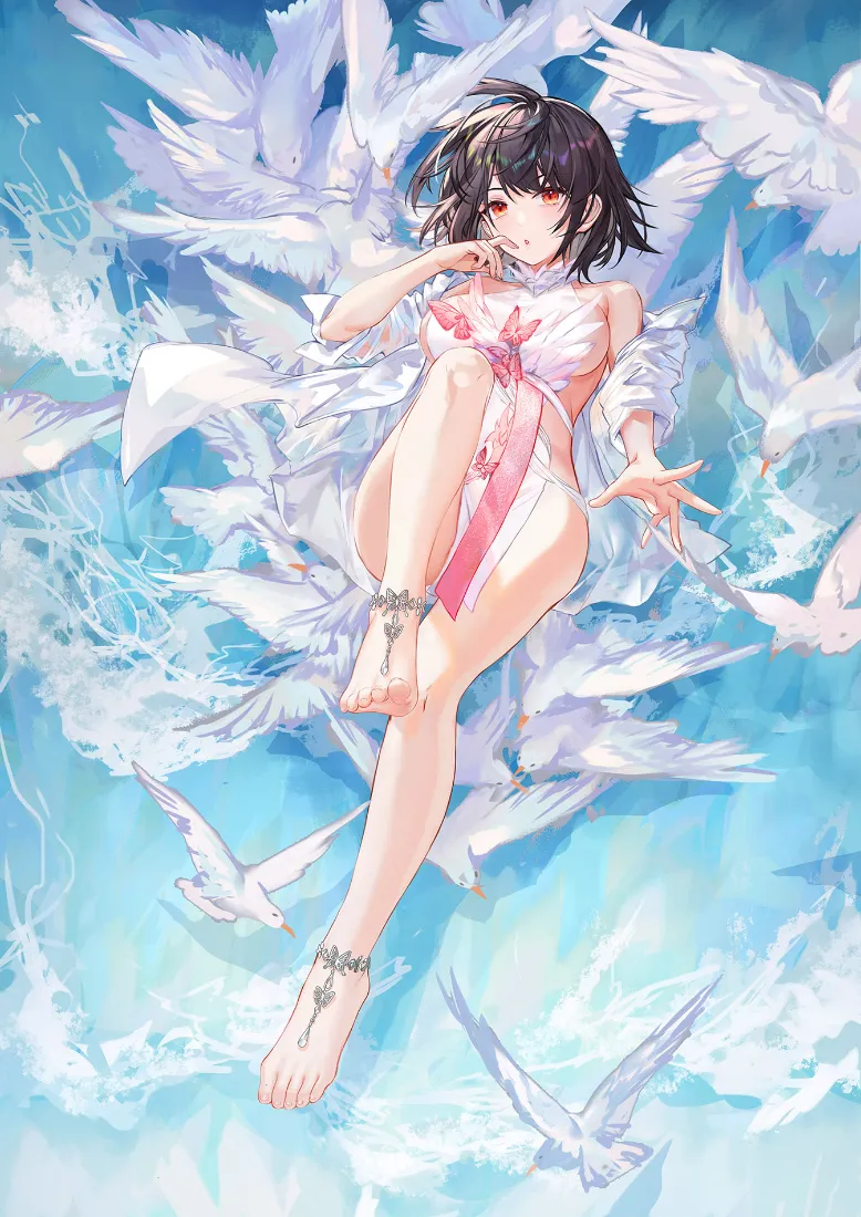 少女手机壁纸｜蓝海白鸽背景图片 - 唯美「哲风壁纸」