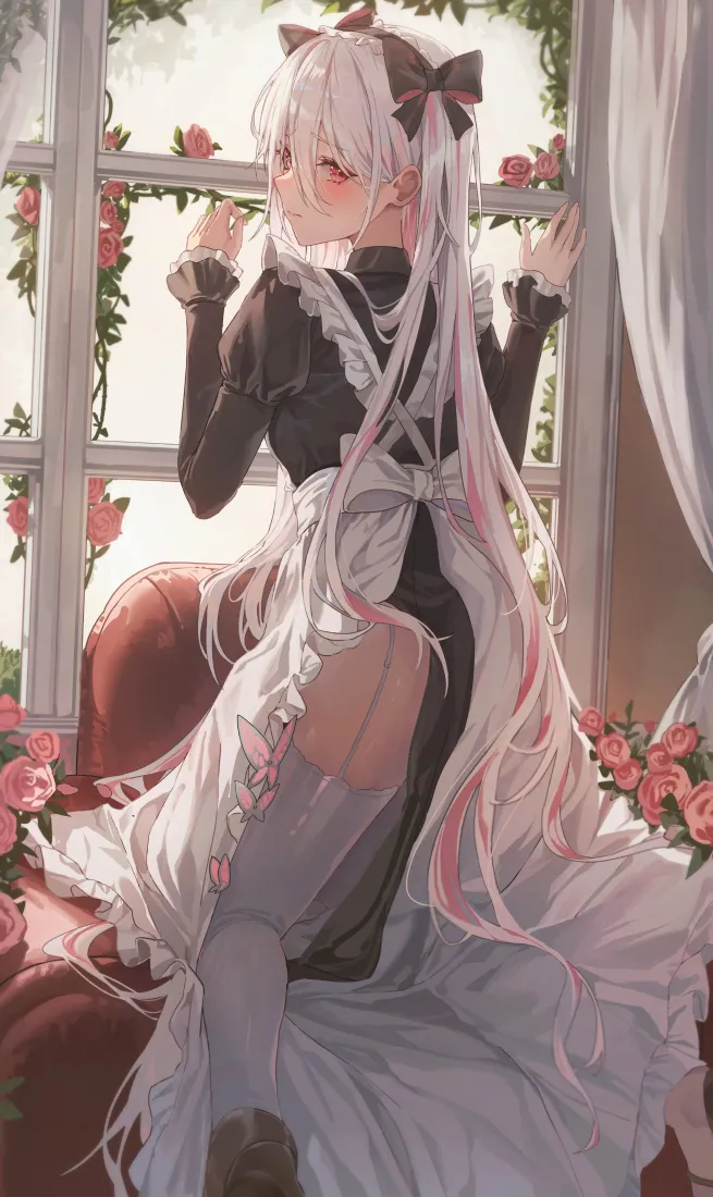 制服少女手机壁纸｜白丝窗台美少女图片 - 双马尾「哲风壁纸」