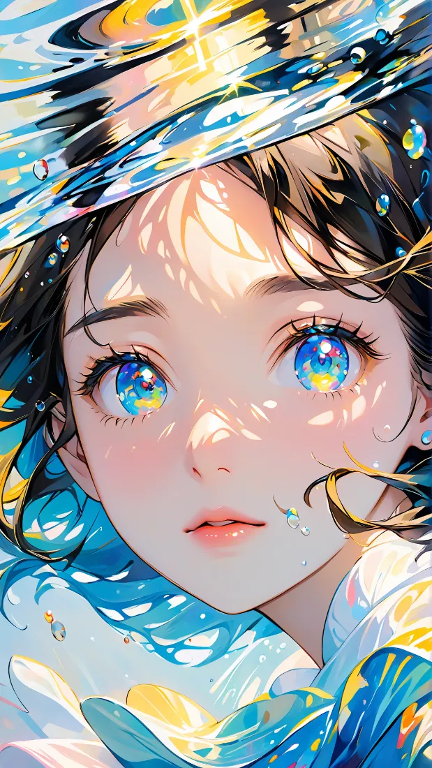 波光眼睛手机壁纸｜出水芙蓉背景图片 - 少女插画「哲风壁纸」