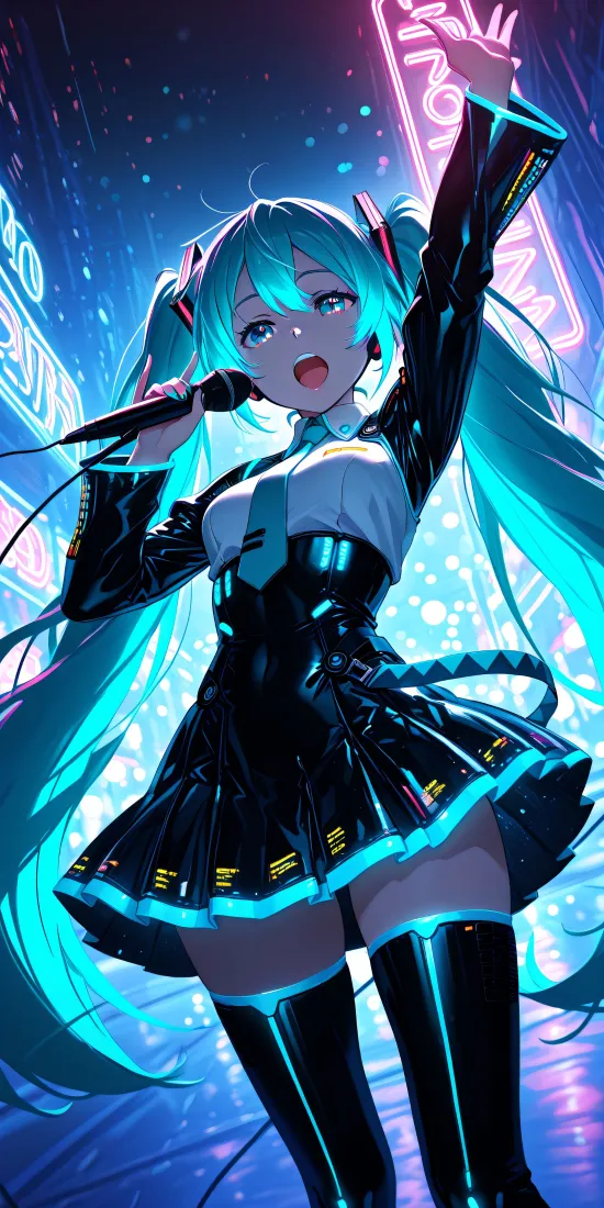 (初音未来手机壁纸｜赛博朋克背景图片 - 电子歌姬)「哲风壁纸」