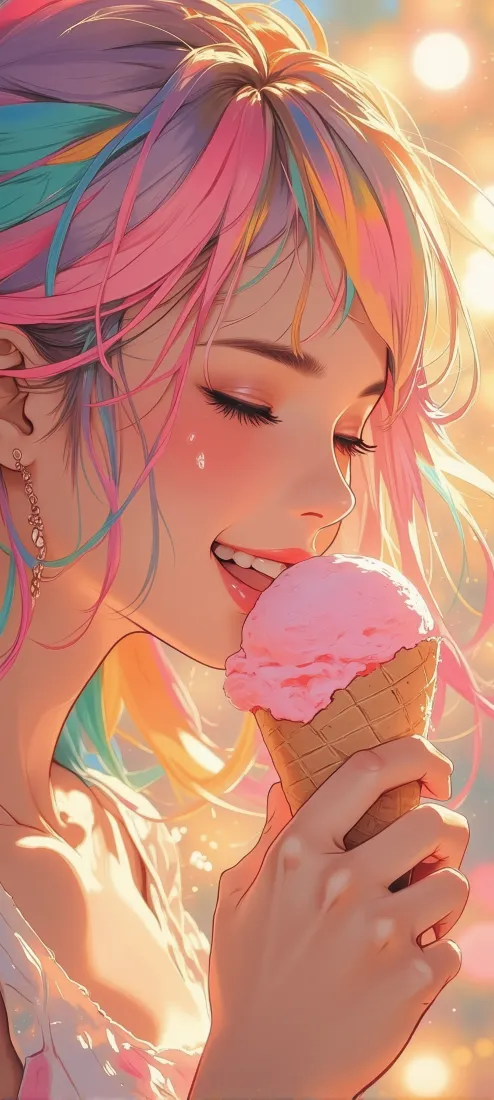 彩虹发少女手机壁纸｜夏日冰淇淋背景图 - 多巴胺「哲风壁纸」