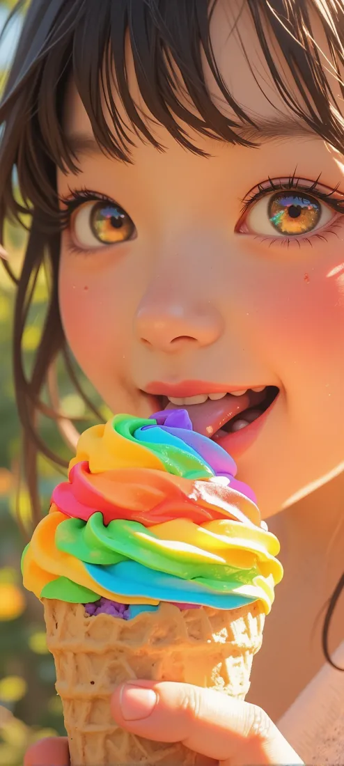 少女手机壁纸｜彩虹冰淇淋背景图片 - 夏日多巴胺「哲风壁纸」