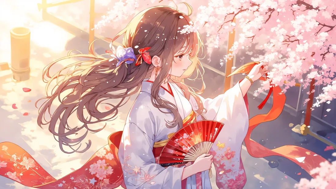 3k(和服少女壁纸｜樱花背景图片 - 春日风情)「哲风壁纸」
