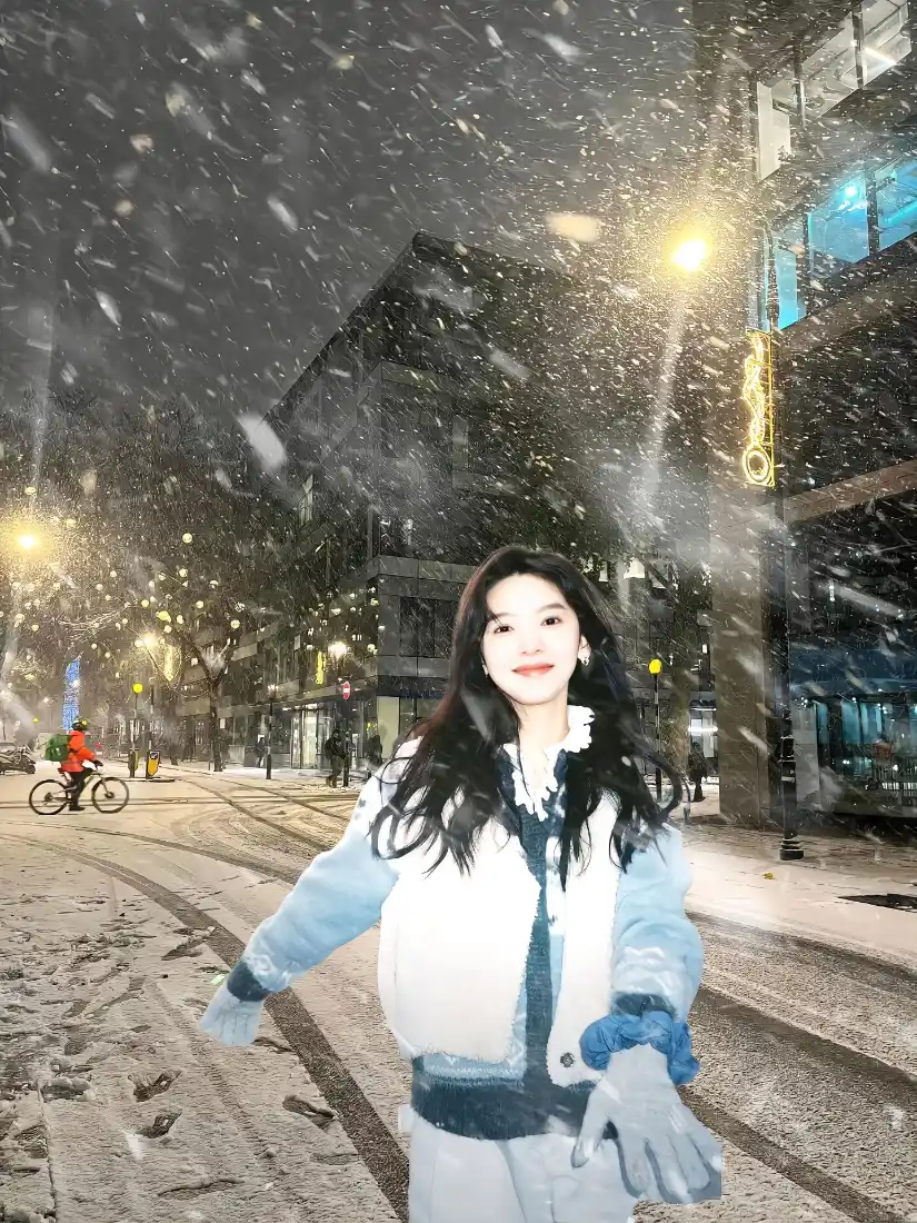 章若楠手机壁纸｜雪夜都市背景图片 - 街拍「哲风壁纸」