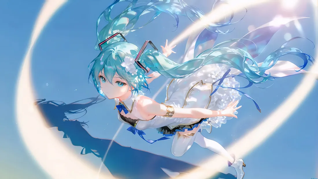8k初音未来壁纸｜双马尾少女光效背景图「哲风壁纸」