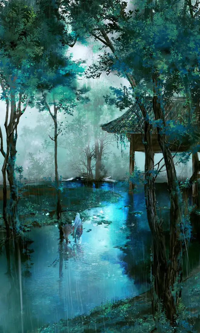 阴阳师幽林手机壁纸｜森溪流背景图片 - 同人绘「哲风壁纸」